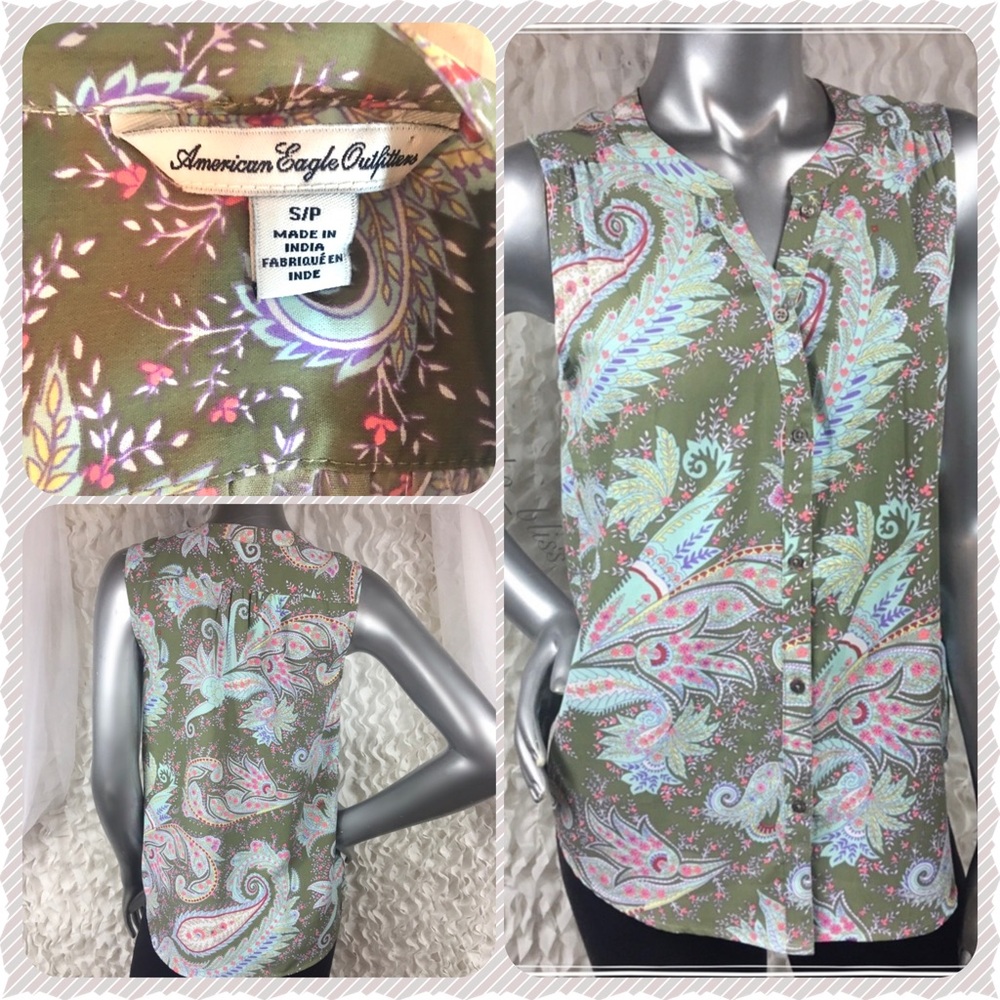AMERICAN EAGLE | Paisley Print Sleeveless Button Blouse